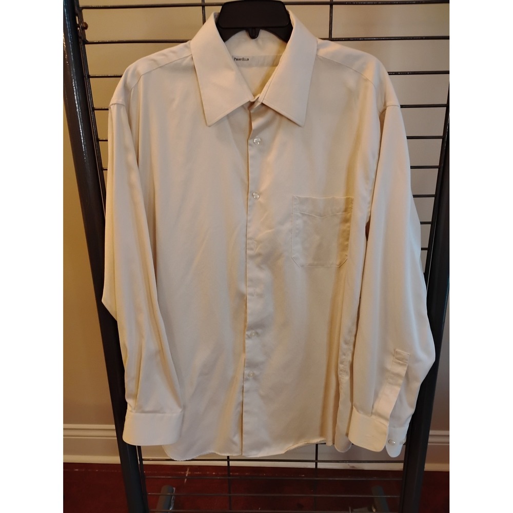 Perry Ellis Mens XL Dress Shirt Cream 100% Cotton Wrinkle Free 17 34/35 L Sleeve